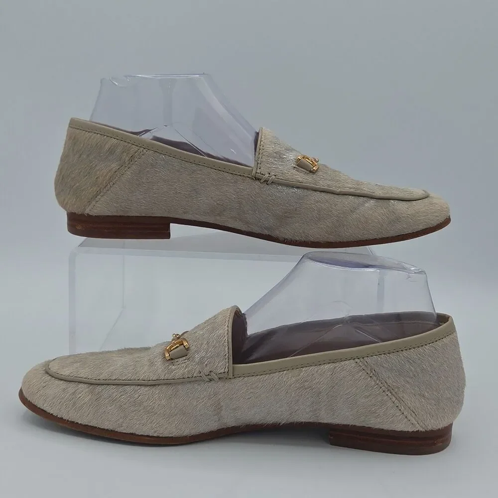 Sam Edelman Loraine Loafers Size 8.5 M Mink Beige Calf Hair Gold Bit Slip On